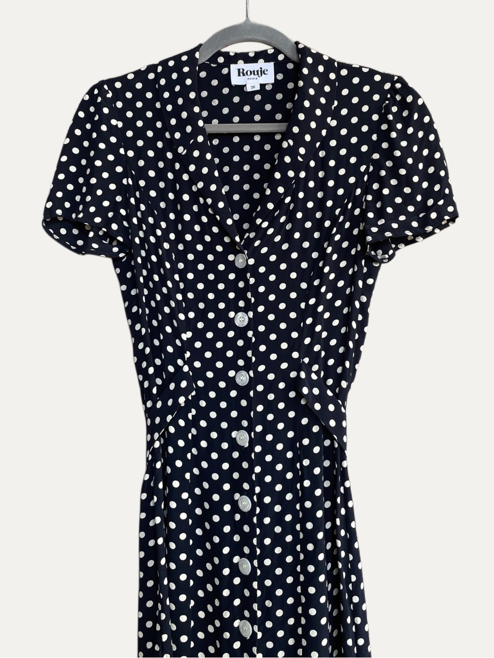ROUJE Black & White Polka Dot Printed Retro Button Down Marin Midi Dress 36, 2/4 - Picture 3 of 17